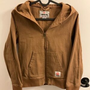 100% cotton brown zip up hoodie/jacket for kids by Amnesia, size small 7-8 youth